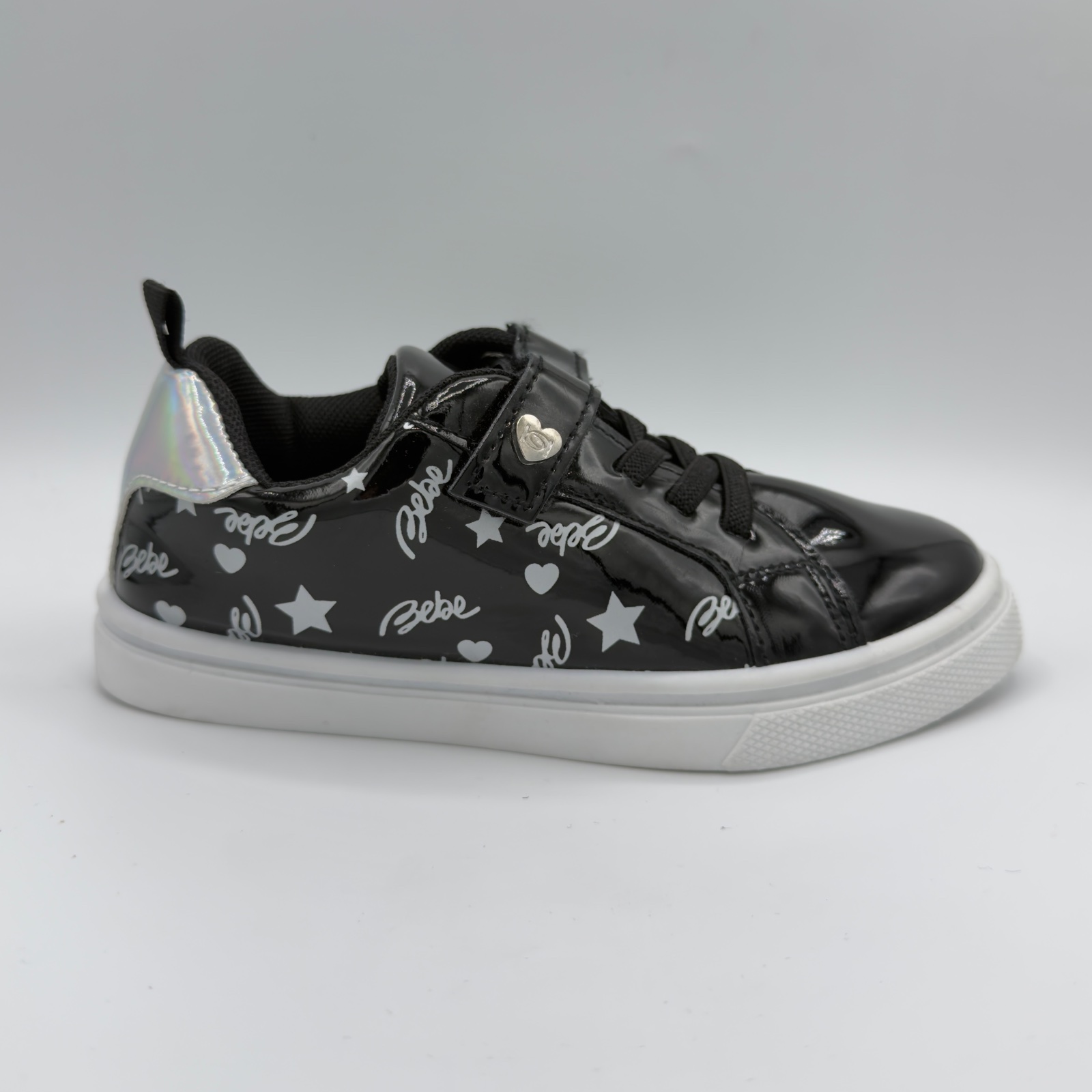 BEBE Girls Black Grey Patent Leather